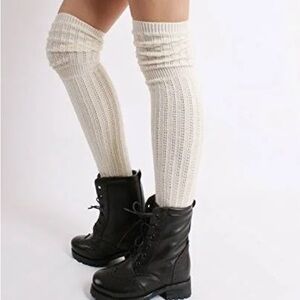 🌹 Stylegaga • New Women’s Ivory Cozy Cable Ribbed Over the Knee Fashion Socks